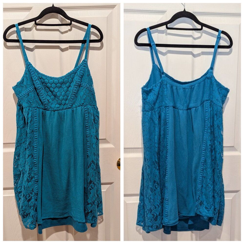 Boho Festival Resort‎ Beach Fun Torrid Size 0x Teal Blue Lacy Eyelet Mini Dress